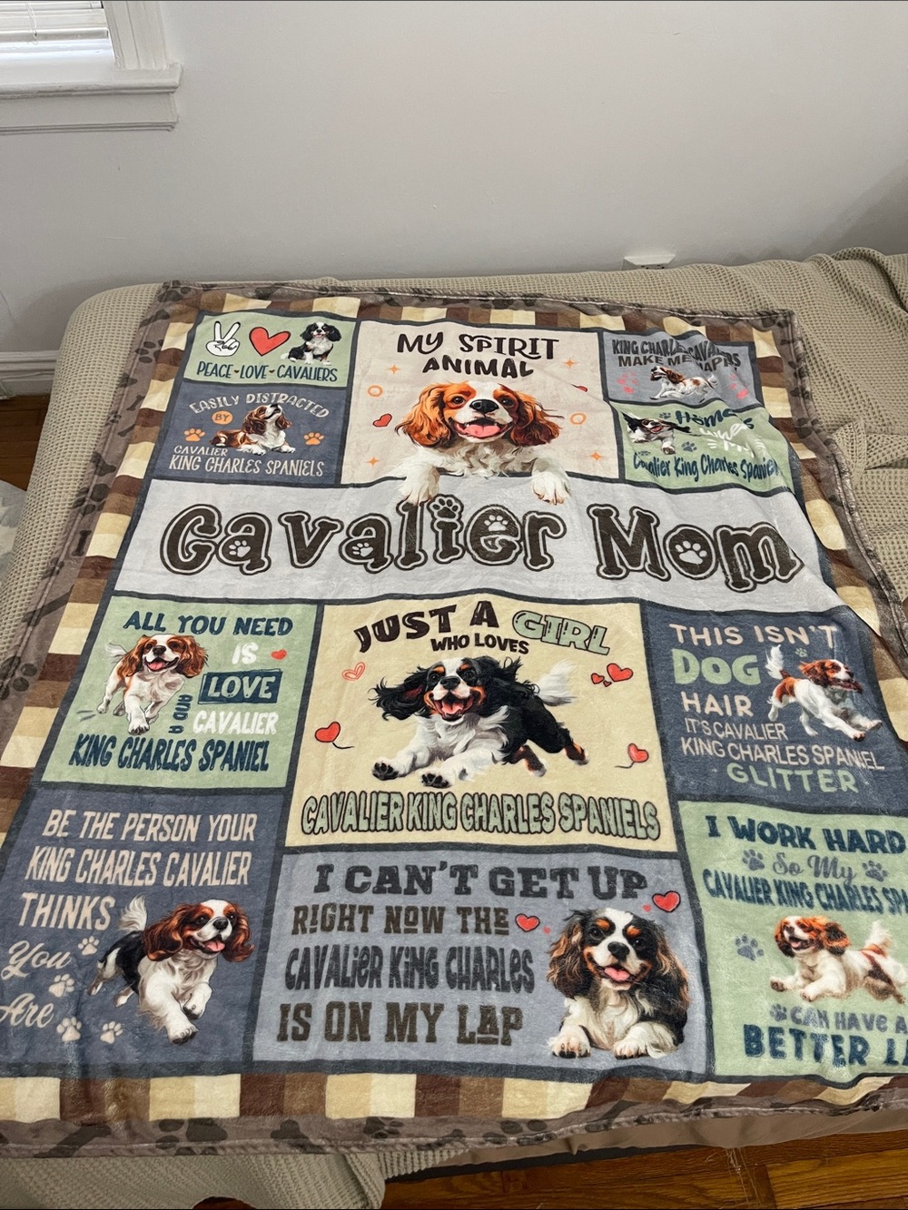 Amazon Cavalier Mom Graphic Blanket - Cream, Brown, Tan